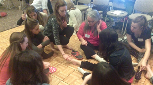 Participants looking at foot position